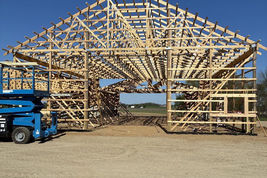Trusses — The roofline takes shape.