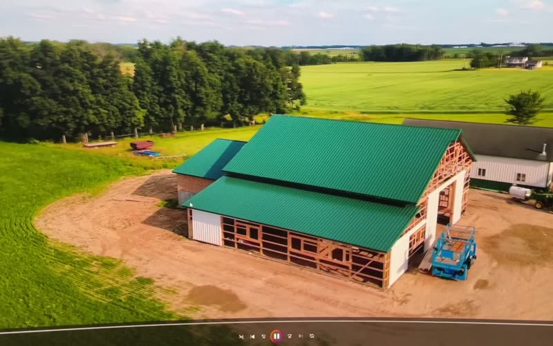 Aerial view of the farm and surrounding fields